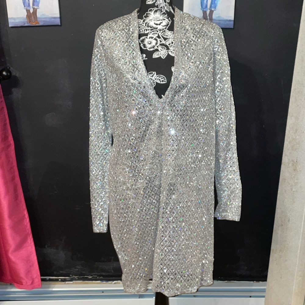 Custom made 1 of a kind Silver deep v dress
